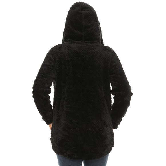 Textured Plush Button-Up Hoodie With Pocket - Picture 3 of 5